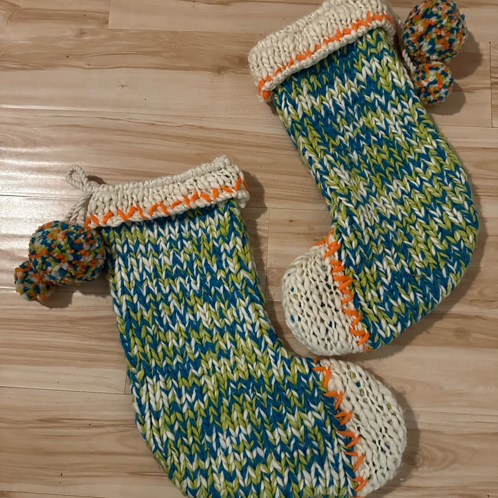 Anthro Chunky Knit Christmas Stocking wool set of 2